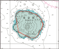 令和元年5月31日発行の海図に描かれている西之島(西之島島内は、国土地理院の成果を基に作製赤線は、平成29年6月に発行した海図の海岸線)