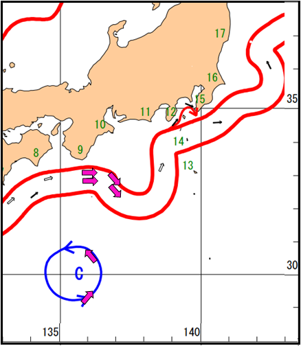 ５月３１日～６月１日の海流を示した海洋速報（抜粋）と測量船 「平洋」、「光洋」が取得した観測データ